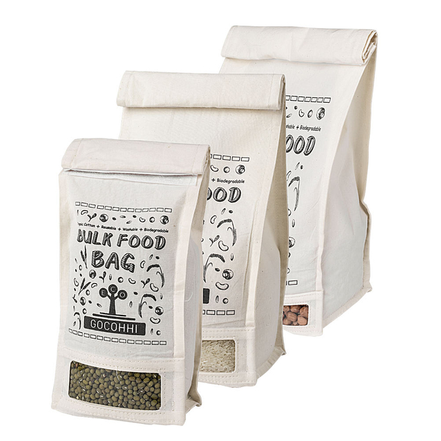 Eco-friendly GOTS certificated natural rice packaging organic cotton flour sack bags
