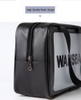 Small Size White Pink Black Portable Pu Leather Handle Travel Cosmetic Makeup Pouch Bag