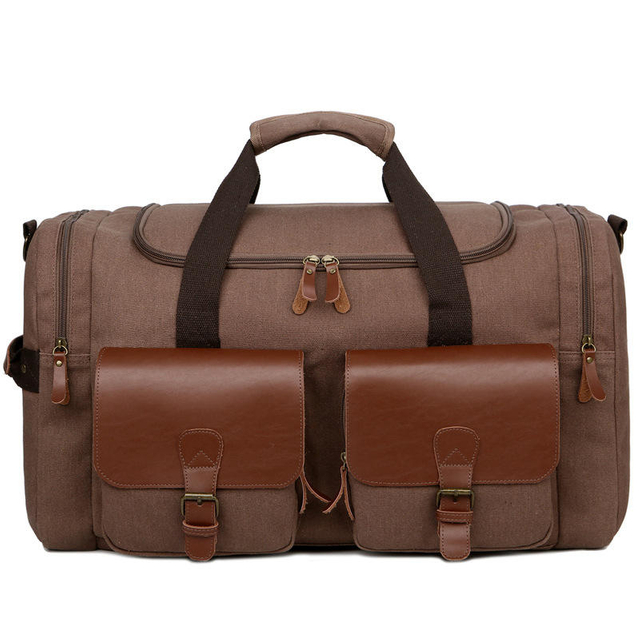 Wholesale Extra Large 41L Leather Canvas Travel Duffle Bags with Luggage Sleeve Fashion Shoulder Weekender Overnight Tote Duffle