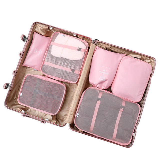 6 in 1 Travel Cloth Storage Bag Set Luggage Organizer Custom Wholesale Compression Packing Cubes Nylon