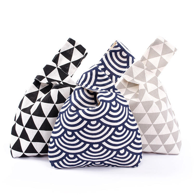 Simple Mini Knot Wrist Bag Japanese Style Cotton Linen Wrist Tote Bag Change Purse Canvas Wrist Strap Bag