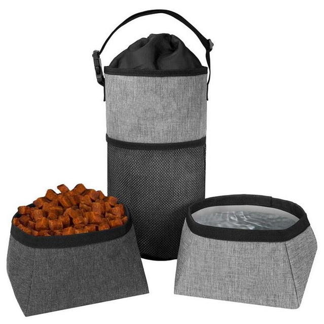 New Foldable Collapsible Personalized Dog Feed Bags Food Container Pet Water Bowl Dog Travel Bag