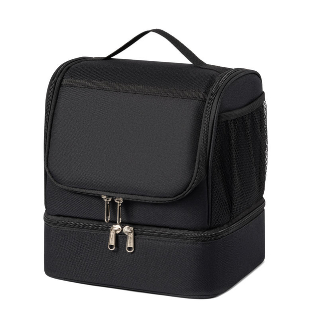 Promotional Dual Compartment Black Lunch Bag Leakproof Cooler Tote Bags for Men Women