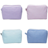 Lightweight Cotton Make Up Pouch Bag Wholesale Eco Friendly Blue Stripe Seersucker Cosmetic Bag