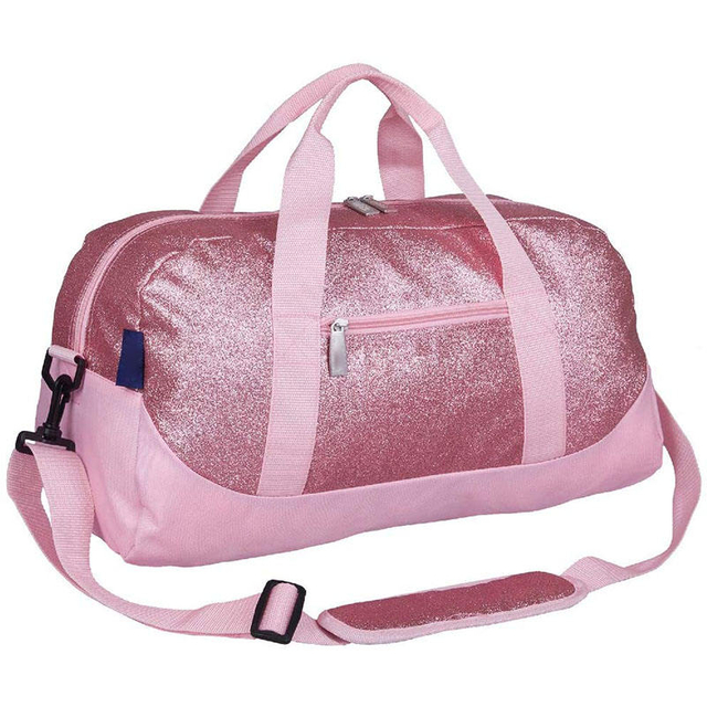 Weekend Portable Small Carry on Pink Glitter Duffle Bag Kids Girl Dance Duffel Bags for Sports Fitness