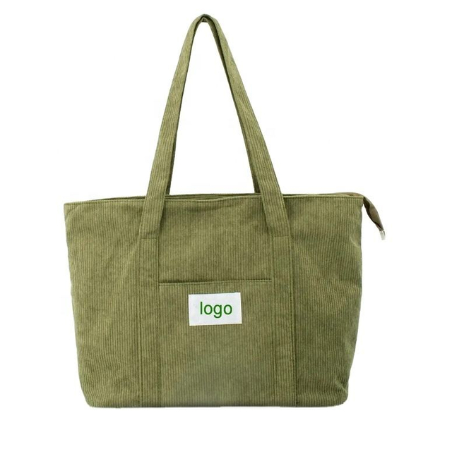 Large Space Customized Logo Portable Shoulder Corduroy Tote Bag Women Soft Shopping Grocery Cheap Promotion Corduroy Tote Bag