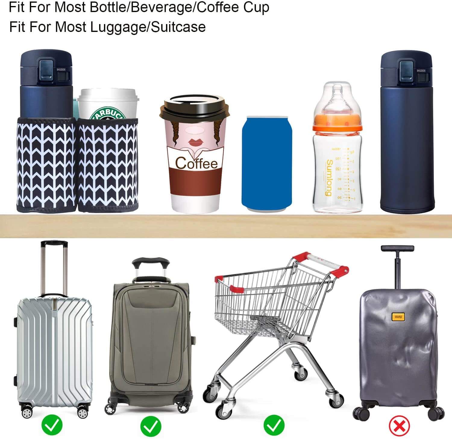 Drink Beverages Coffee With Backpack Fits All Suitcase Handles Luggage Travel Drink Bag Cup Holder