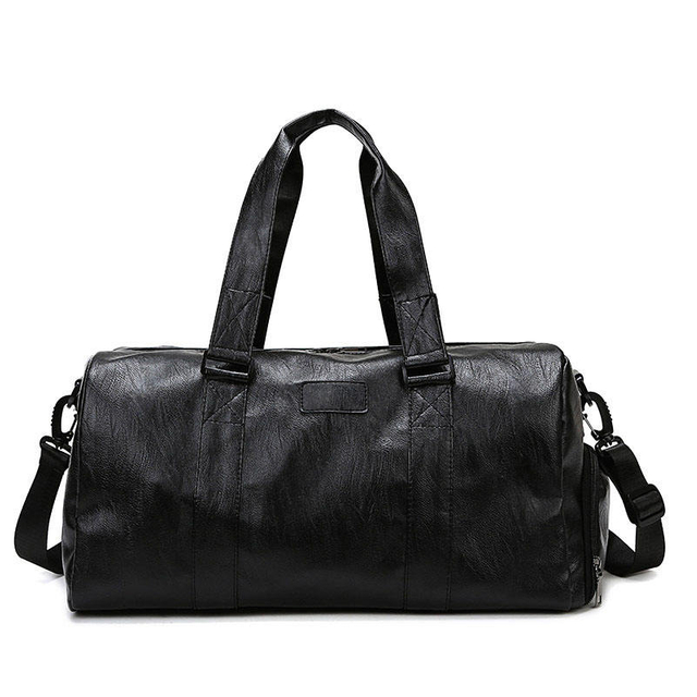 Large PU Leather Duffle Waterproof Gym Leather Duffel Carry On Garment Bag Duffle Bag Men Sport Black Color