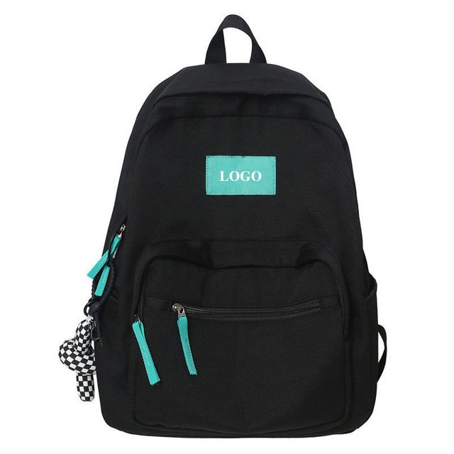 Custom Logo Student Black Backpack Bag for School Travel Or Work Lightweight School Bookbag for Boy And Girl