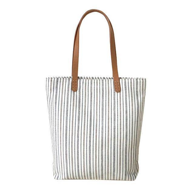 custom women canvas striped casual shoulder tote bag zipper casual handbag
