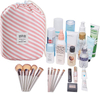 Hot Sale Drawstring Stripe Cosmetic Makeup Brush Bag Barrel Shaped Travel Makeup Organizer Bags for Women