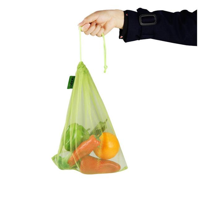 Custom Reusable Eco Friendly Drawstring Fruit Shopping RPET Mesh Bag