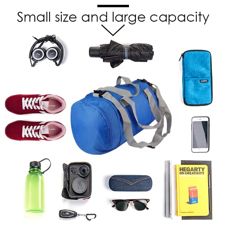 Fashion Lightweight Waterproof Traveling Hiking Camping Sports Gym Foldable Portable Cylindric Tote Duffel Bags Shoe Compartment