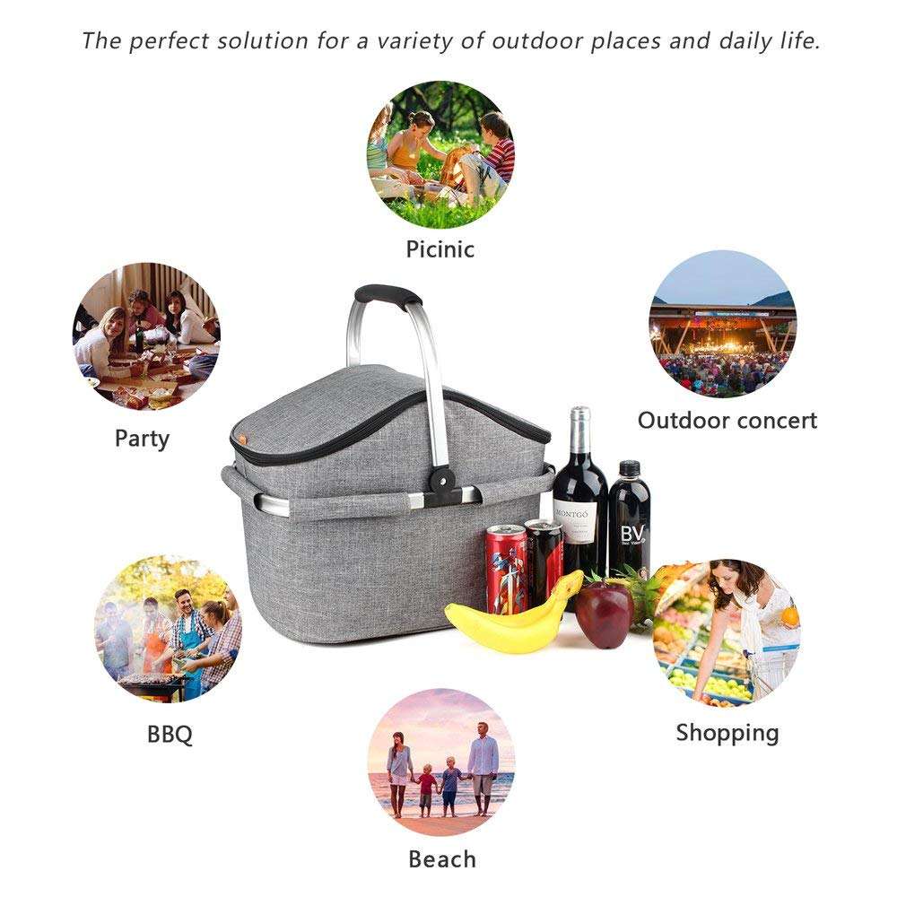 22L Folding Collapsible Insulated Picnic Cooler Basket for Gathering Travel Camping BBQ