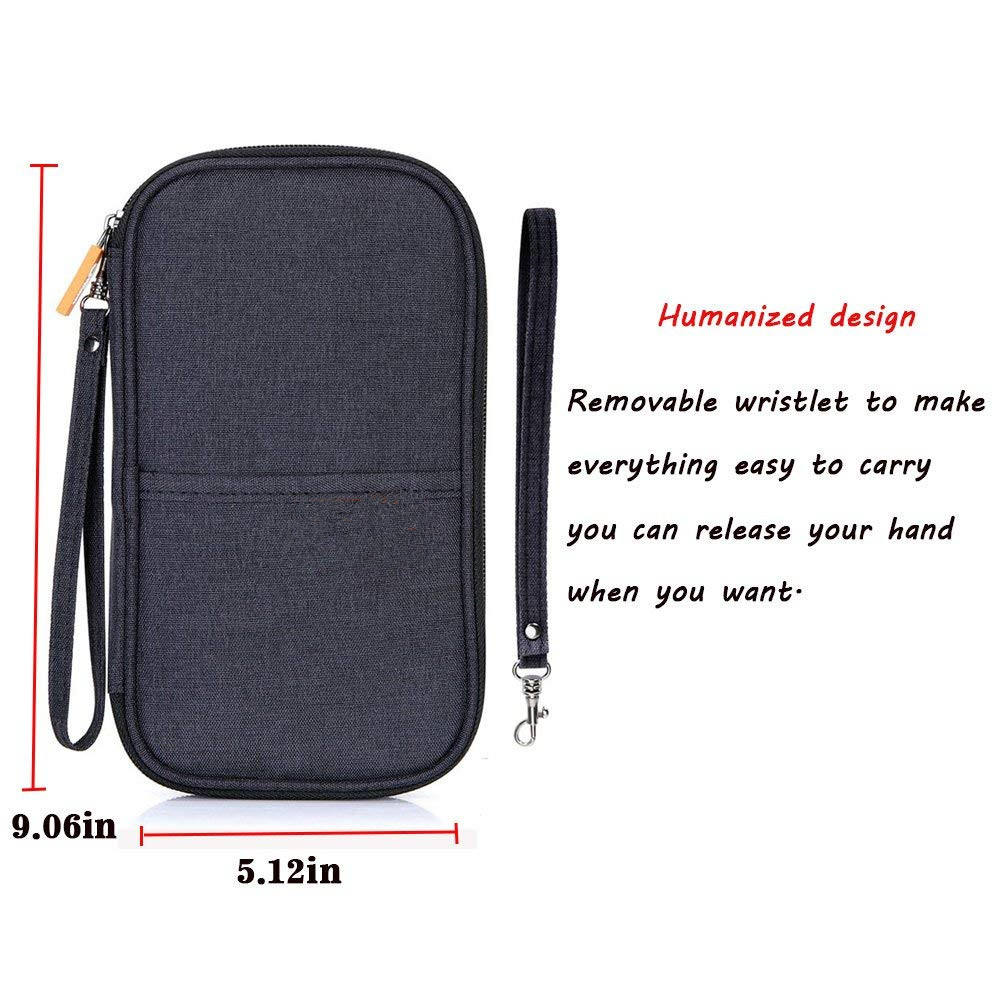 Travel Passport Wallet, Waterproof Family Passport Holder RFID Blocking Document Organizer Case with Hand Strap