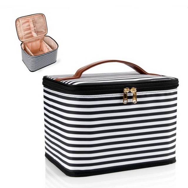 Custom Striped Women Girl Cosmetic Make Up Organizer Bag Travel Cosmetics Toiletry Bag Makeup Organiser Holder