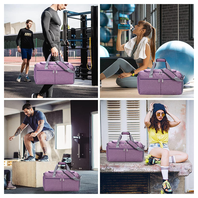 Girls travel casual purple duffel bags with shoes compartment weekender spend the night gym duffle bag custom manufacturers