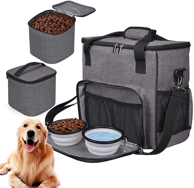 Dogs Dog Food Carrier Bag Weekend Tote Organizer Bag Dog Travel Bag with Bowls