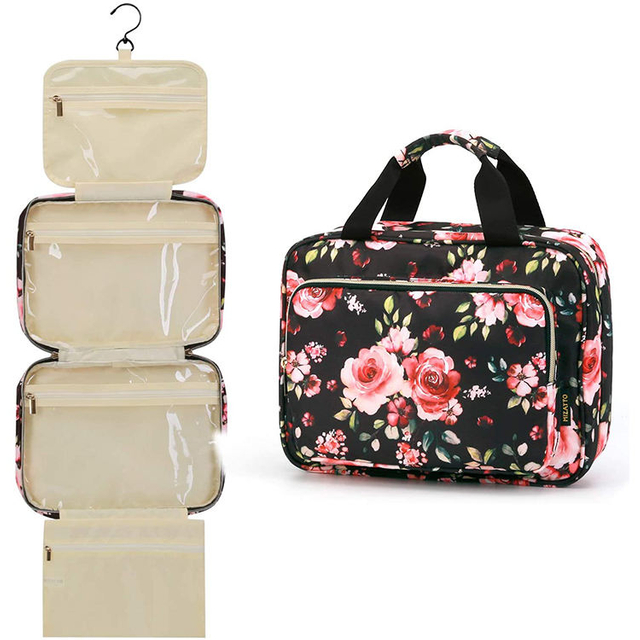 Women's Portable Travel Cosmetics Toiletries Organizer Bag Makeup Bath Bags Custom Print Toiletry Bag Hanging