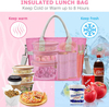 Outdoor Pink Insulated Lunch Bag Thermal Food Storage Organizer Cooler Tote Bags For Women With Handles