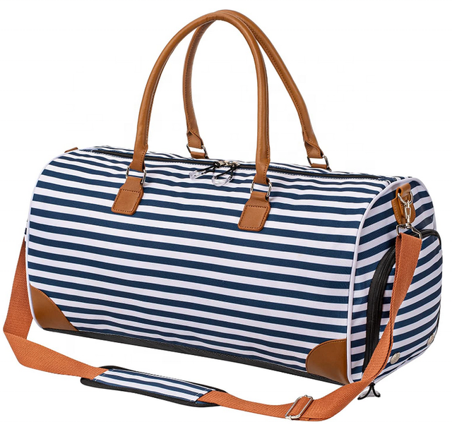 Striped Pattern Womens Tote Gym Bag with Shoe Compartment Travel Luggage Sleeve Portable Custom Duffle Bag with Logo