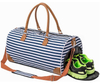 Custom Logo Striped Leather Custom Logo Gym Duffel Bags Sport Duffle Weekend Travel Bag with Shoes Compartment