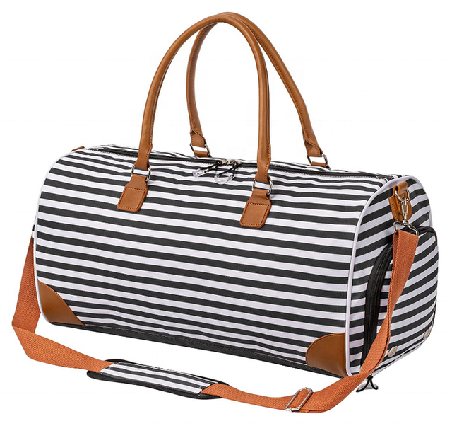 New Arrival Portable Carry on Lady Women Tote Gym Bag Designer Striped Fabric Custom Logo Duffle Sport Bag