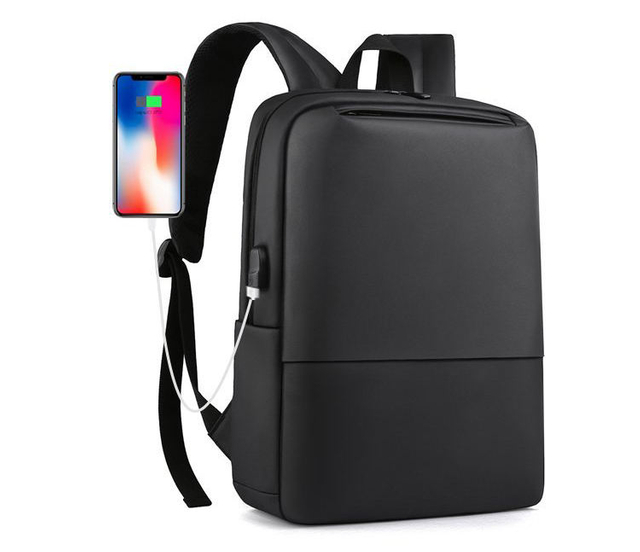 Stylish Black Laptop Computer Backpack Waterproof School Bag With USB Charging Port