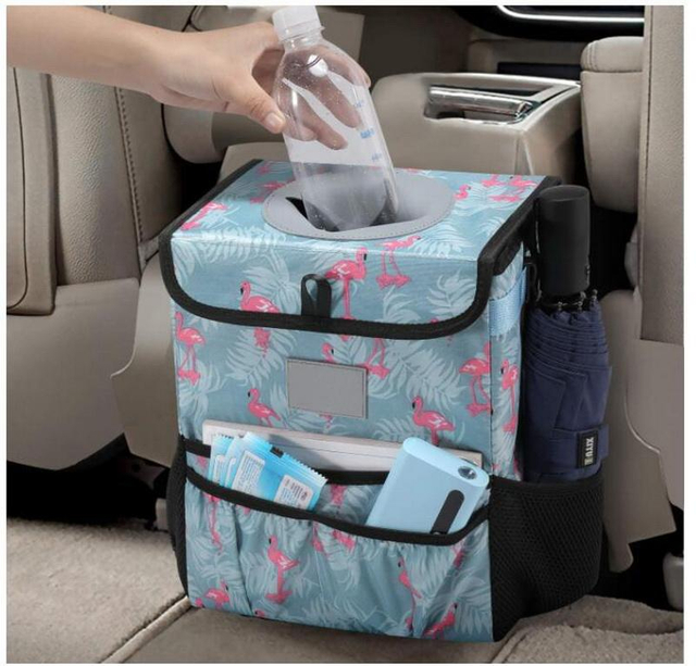 Custom Color Foldable Waterproof Trunk Organizer Seat Back Trash Bin Hanging Car Garbage Can Holder Organizer Bag with Lid