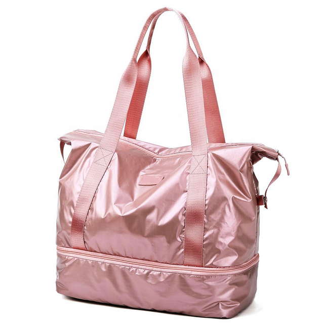 Waterproof Fashion Shine Zippered Tote Handbag Double Layers Wet And Dry Customised Utility Lady Tote Bag