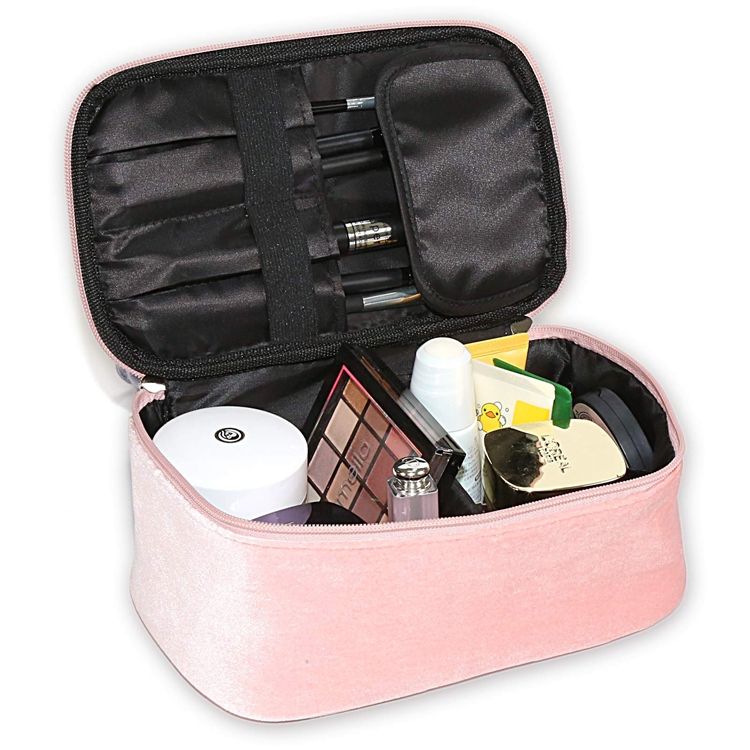 Luxury Velvet Women Makeup Bag Portable Cosmetic Storage Bag Lovely Pink Color Bride Make Up Bag