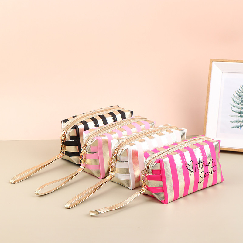 Elegant Stripe PVC Unisex Cosmetic Bag Product Details