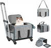 Cat Carrier with Wheels Steel Wire Frame Stable Pet Trolley Bag Pet Handbag Stroller Bag Portable Car Travel Bus Subway