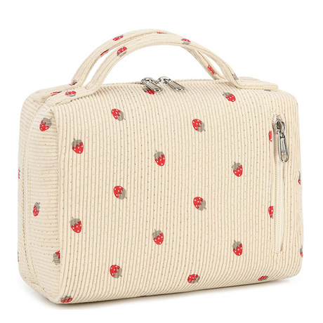 Quilted Cosmetic Bag Large Capacity Women Wide-open Make Up Bag Travel Cosmetic Toiletry Bag