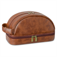 Men Retro Cosmetic Bag Double Layer Cosmetic Bag PU Leather Waterproof Vintage Handbag Travel