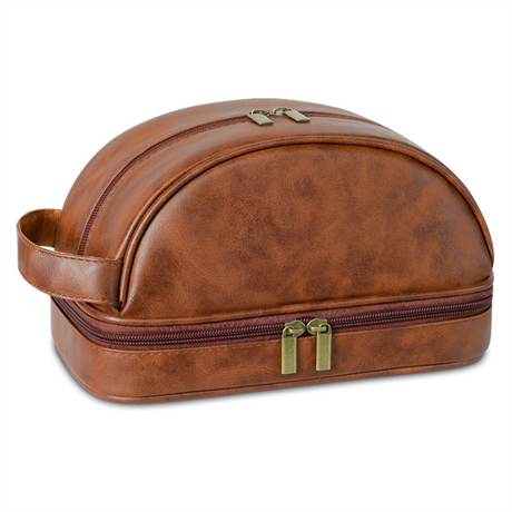 Men Retro Cosmetic Bag Double Layer Cosmetic Bag PU Leather Waterproof Vintage Handbag Travel