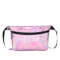 Pink Holographic PU Laser Waist Bag Fanny Pack Bum Bag for Travel And Beach