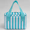 Custom Blue White Stripe Print Waterproof PEVA Liner Insulation Thermal Portable Cooler Bag Tote Lunch Box Bag for Kids, Adult