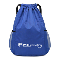 Custom Drawstring Backpack Bag with Logo Water Resistant String Bag with Water Bottle Mesh Pockets