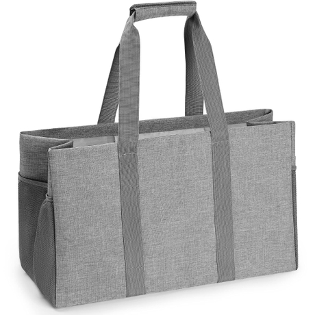 Large Spcae 300D Polyester Grocery Storage Inner Zipper Pocket Bag Custom Print Handle Shopping Bag with Mesh Pocket