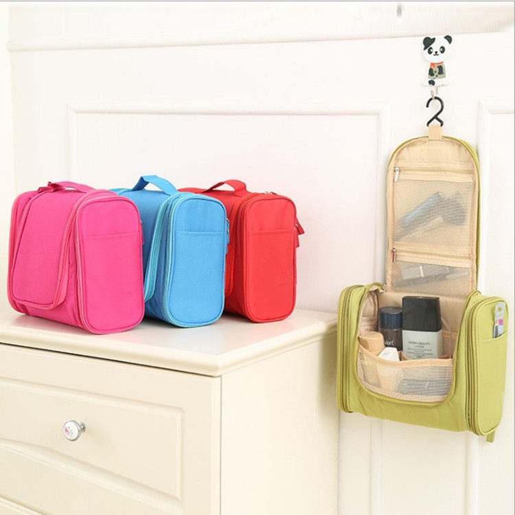 water resistance foldable portable designer lightweight simple easy access zipper polyester travel makeup cosmetic bag