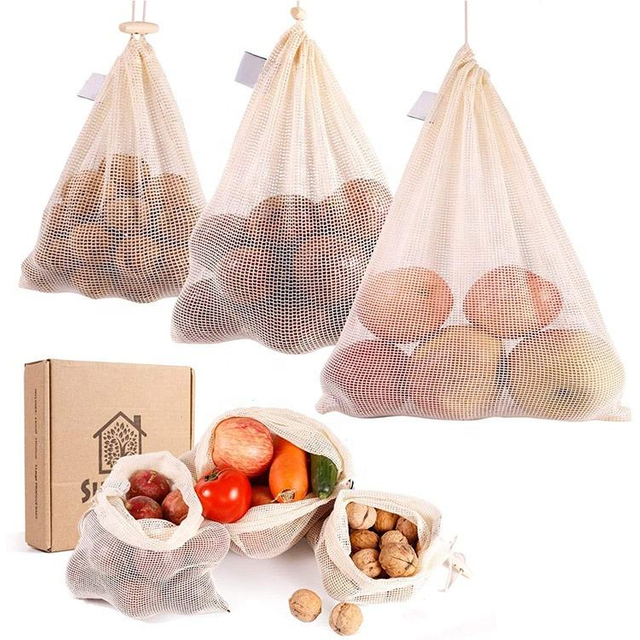 Amazon 2022 customized printed shopping grocery fruits vegetable bag cotton drawstring mesh bags for girls