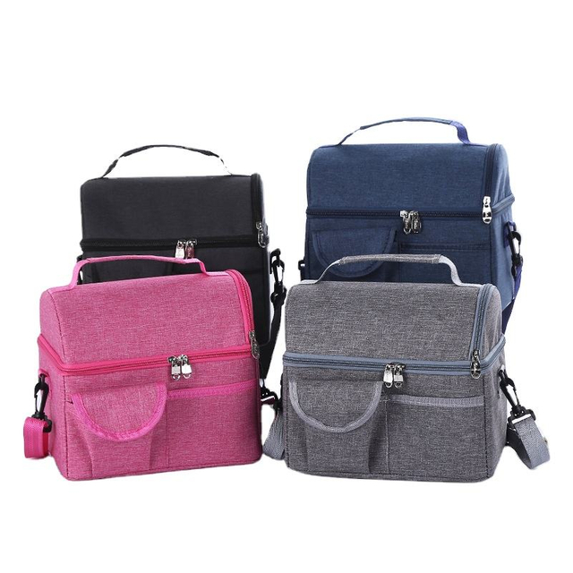 Cooler Bag Insulated Dual Compartment Lunch Bag with Soft Leakproof Liner and Shoulder Strap Double Deck Reusable Aluminium Foil