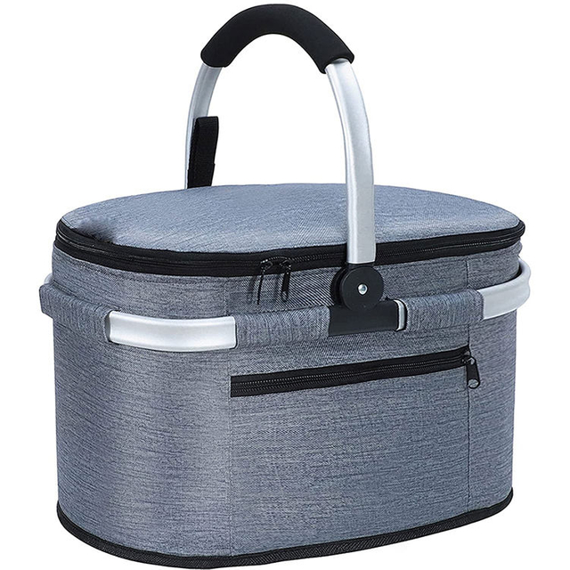 Insulated Strong Aluminum Frame Picnic Basket Cooler Bag Lunch Box Insulated Large Cooler Bag with Aluminium Handle