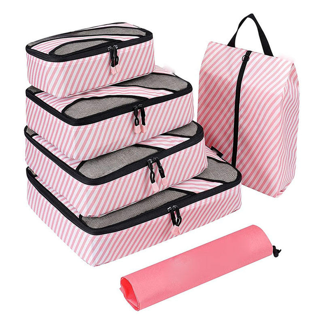 6 Set Packing Cubes Travel Organizers Luggage Packing Cubes Travel Luggage Organizer Set with Shoe Bag And Drawstring Bag