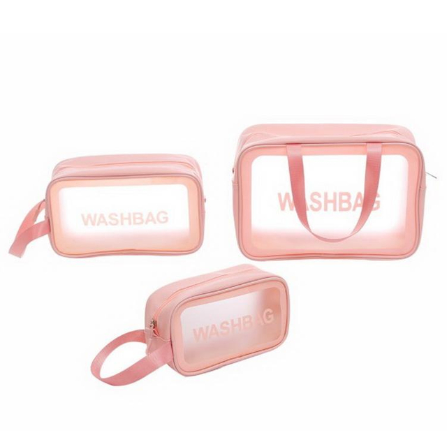 Fashionable Women Travel Toiletry Bag Waterproof Transparent PVC Makeup Storage Pouch Clear Leather Cosmetic Bag Set