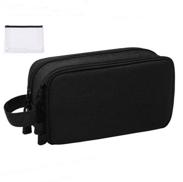 Luxury Travel Men Toiletry Bag Black Water Resistant Cosmetic Shaving Storage Bag Cosmetic Dopp Kit with PVC Pouch