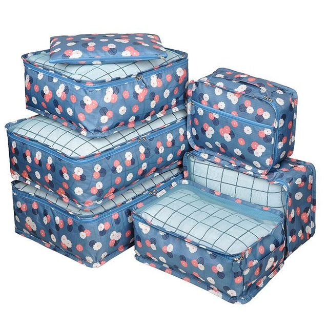 Custom Printing 7 Pack Girls Travel Shoe Cloth Organizer Storage Luggage Portable Cosmetic Packing Cubes Set