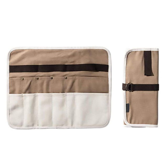Roll Up Durable Canvas Cloth Tableware Storage Bag Interior Slot Pockets Cutlery Cooking Utensils Carrying Bag