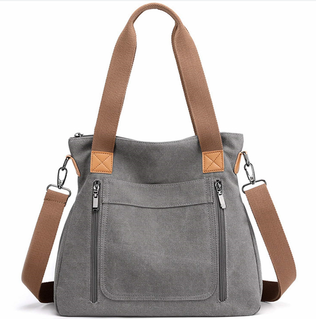 Custom Big Capacity Women's Canvas Tote Handbags Vintage Casual Shoulder Work Bag Crossbody Purses